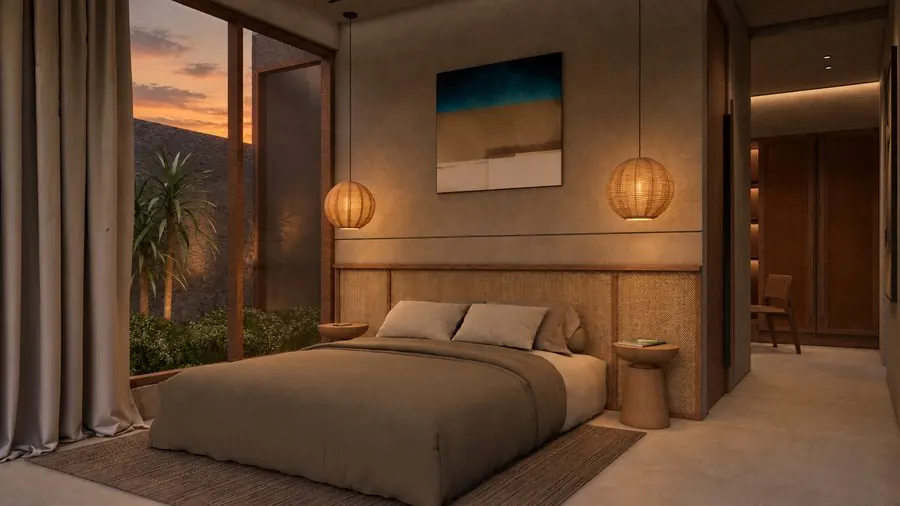 Infinity Villas — dormitorio, atardecer