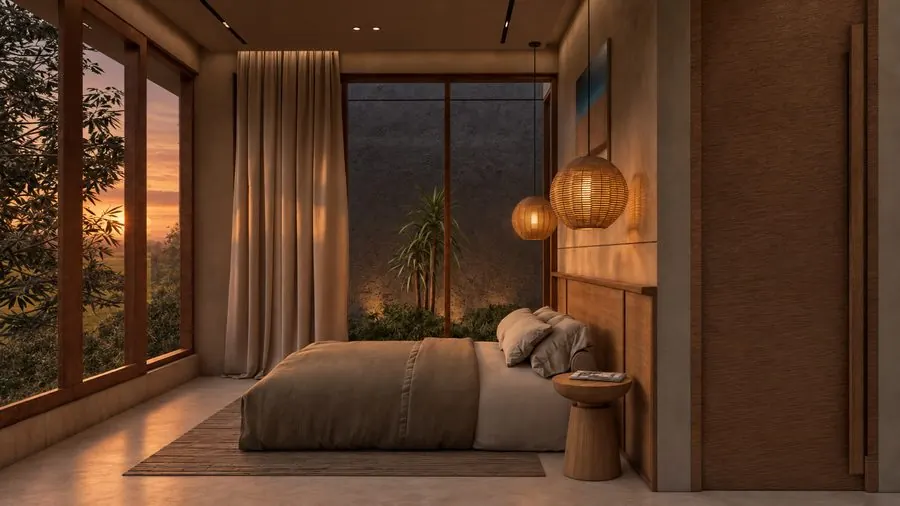 Infinity Villas — dormitorio, atardecer